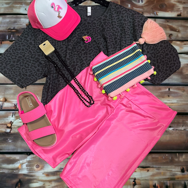 Pink leather biker deals shorts