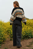 Chunky Knit Multi-Striped Open Sweater Cardigan