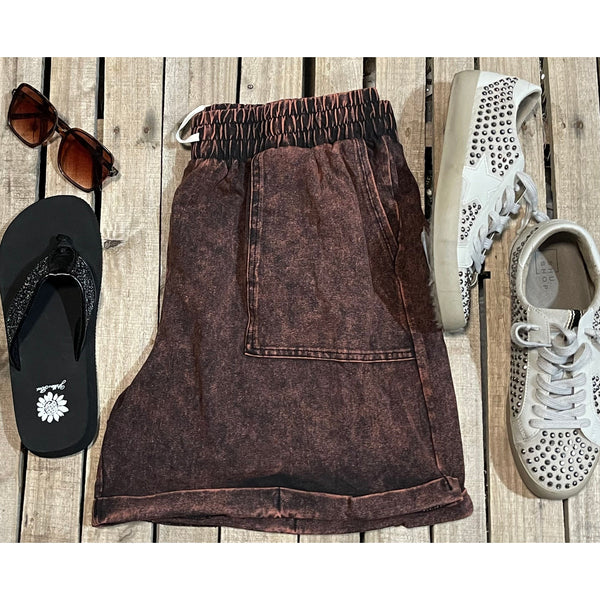 Brown  Mineral washed shorts