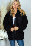 PLUS SIZE Long Sleeve Solid Woven Sherpa Jacket