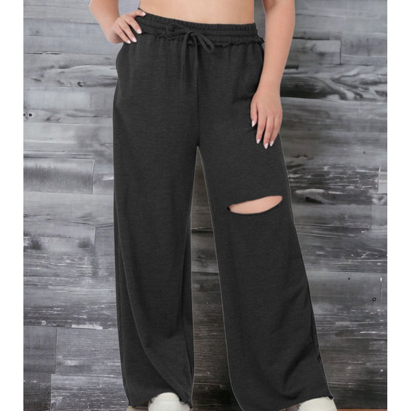 Charcoal Distressed terry pant