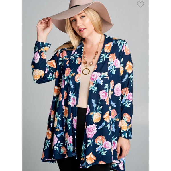 Navy floral sweater cardigan