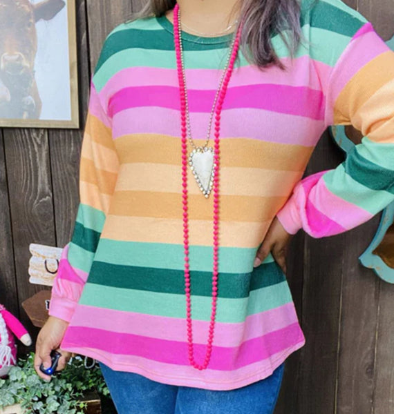 Striped corded long sleeve top