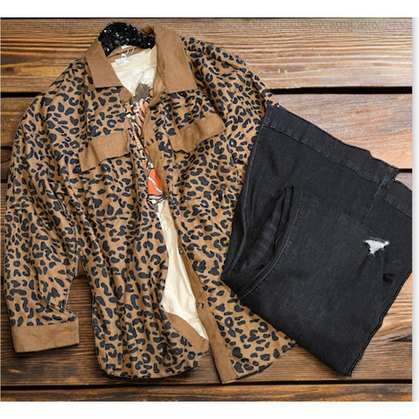 Brown leopard shacket