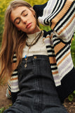 Chunky Knit Multi-Striped Open Sweater Cardigan