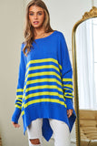 Multi Striped Elbow Patch Loose Fit Sweater Top