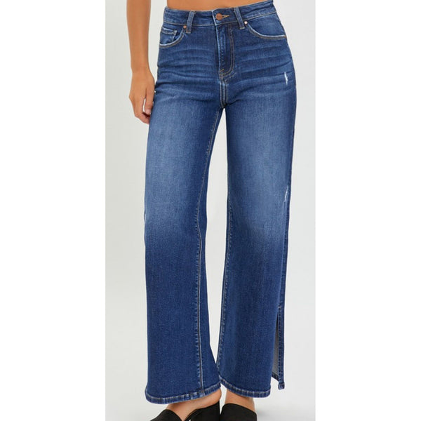 Risen slit wide straight jean