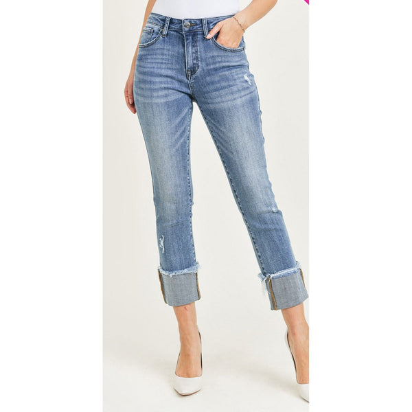 Risen jeans straight cuffed jeans