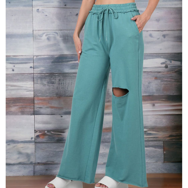 Dusty Teal distressed pant