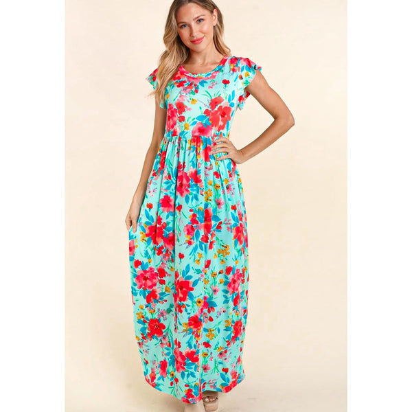 Aqua floral maxi dress