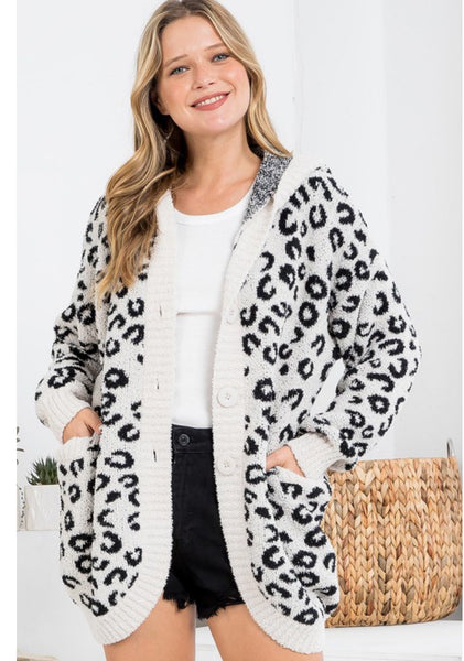 Black leopard soft leopard cardigan