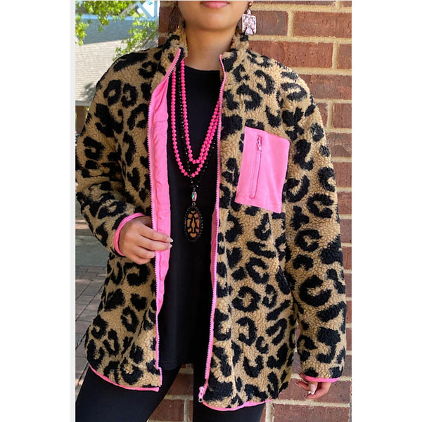 Pink leopard sherpa jacket