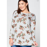Grey floral sweater tunic top