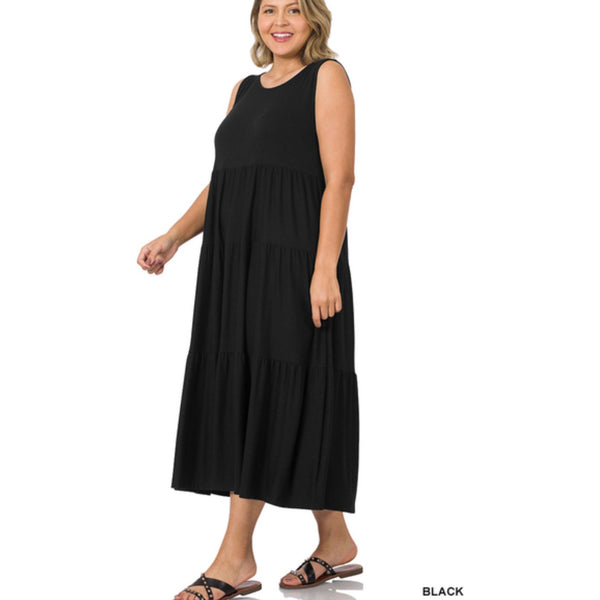 Black sleeveless tier dress