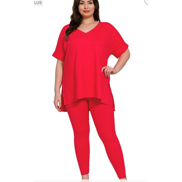 Red  short sleeve set