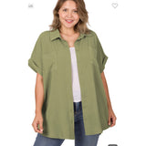 Olive woven button down top