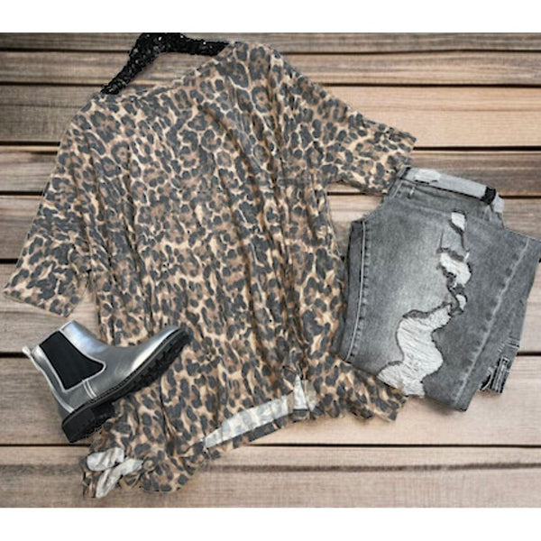 Brown leopard soft sweater poncho top