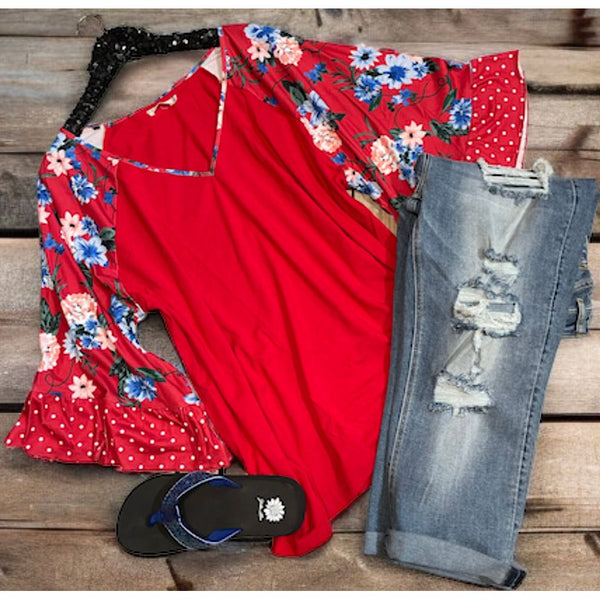 Red floral top