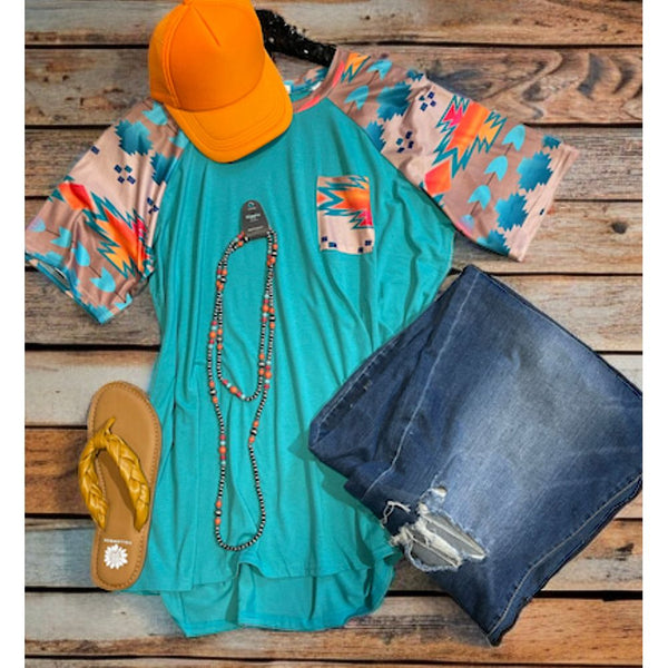 Turquoise Fall aztec top