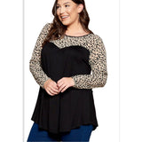 Taupe black leopard mesh top