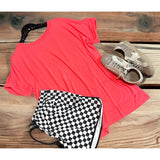 Neon coral pink Basic cuffed top