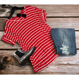 Heather red  striped top