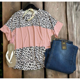 Light pink leopard colorblock top