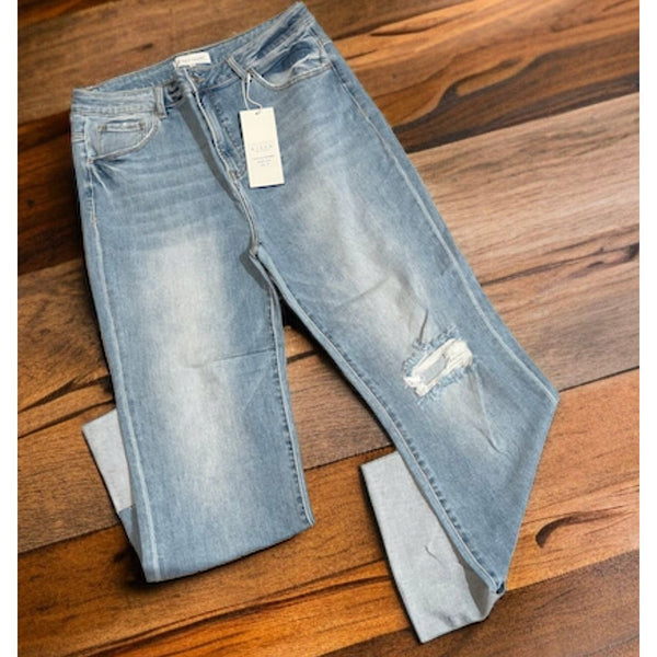 Risen wide leg straight light cuffed jeans