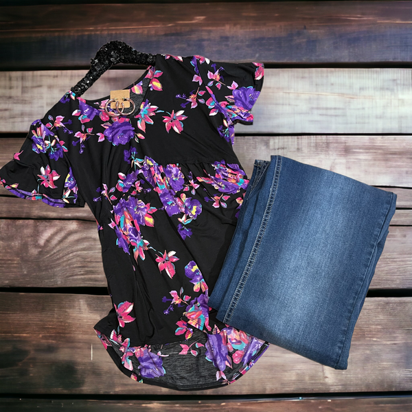 Black floral baby doll top