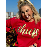 Chiefs in Metallic Gold Red Sweatshirt by Randi Mahomes