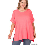Neon coral pink Basic cuffed top