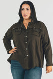 Plus Distressed hem button down oversize shirt