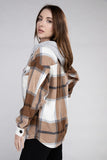 Plaid Drawstring Hooded Fleece Shacket