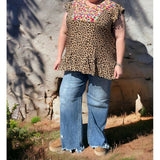 Leopard embroidery top
