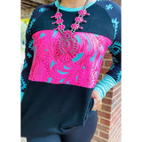 Turquoise pink aztec long sleeve top