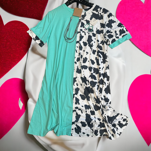Turquoise cow  dress