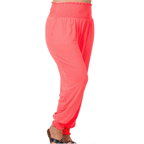 Neon coral  smocked jogger