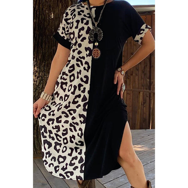 Split decision black leopard dress