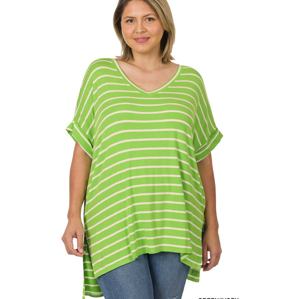 Heather green striped top