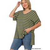 Heather army green striped top