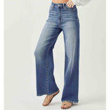 Risen wide leg flare jeans