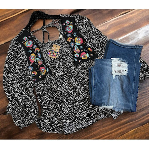 Black dot embroidery top
