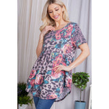 Floral leopard baby doll top