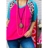 Pink turquoise leopard top