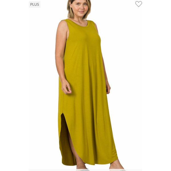 Olive mustard sleeveless dress