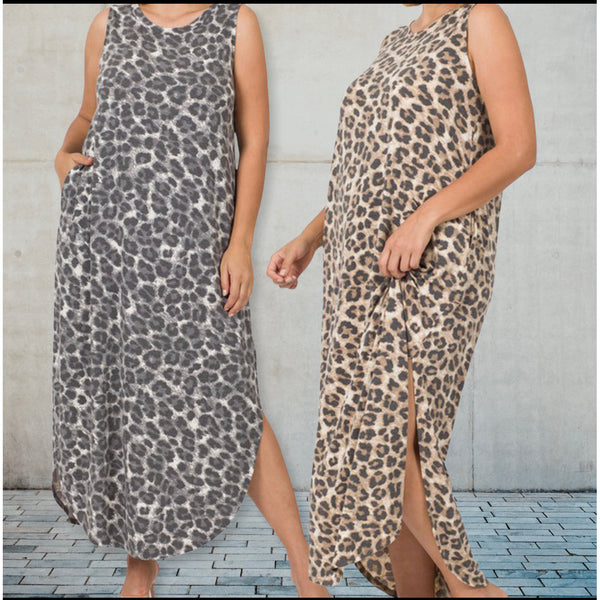 Grey leopard sleeveless maxi dress
