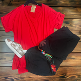 Ruby red vneck  cuffed top