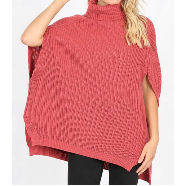 Rose knit sweater poncho