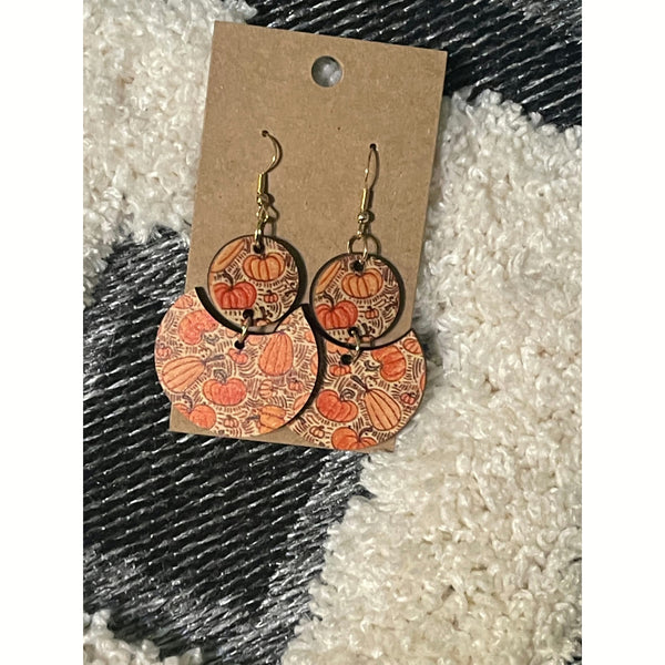 Wooden pumpkin earrings