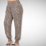Brown leopard smocked joggers